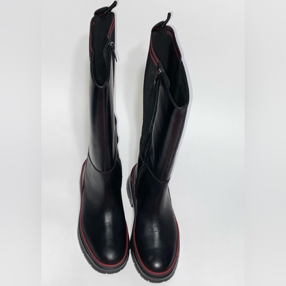 Timberland Tall Boot Waterproof Side Zip Malynn Black Red leather NEW womens 6 - Picture 6 of 10
